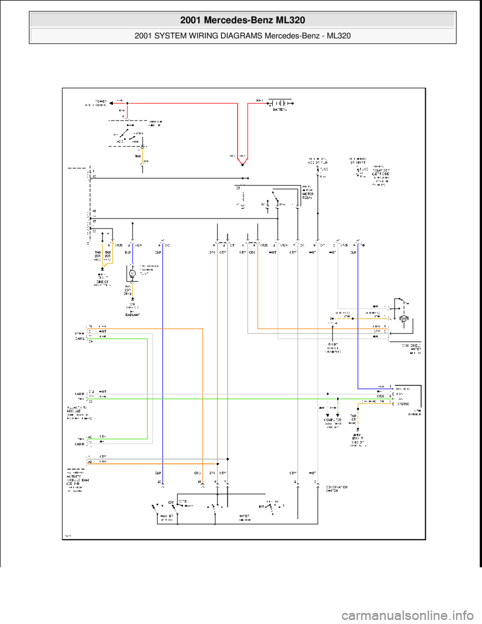 MERCEDES-BENZ ML350 1997  Complete Repair Manual  
2001 Mercedes-Benz ML320 
2001 SYSTEM WIRING DIAGRAMS  Mercedes-Benz - ML320  
me  
Saturday, October 02, 2010 3:28:00 PMPage 130 © 2006 Mitchell Repair Information Company, LLC.  