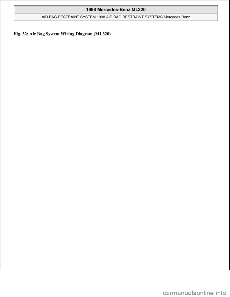 MERCEDES-BENZ ML350 1997  Complete Service Manual Fig. 32: Air Bag System Wiring Diagram (ML320)
 
1998 Mercedes-Benz ML320 
AIR BAG RESTRAINT SYSTEM 1998 AIR BAG RESTRAINT SYSTEMS Mercedes-Benz  
me  
Saturday, October 02, 2010 3:33:14 PMPage 43 © 