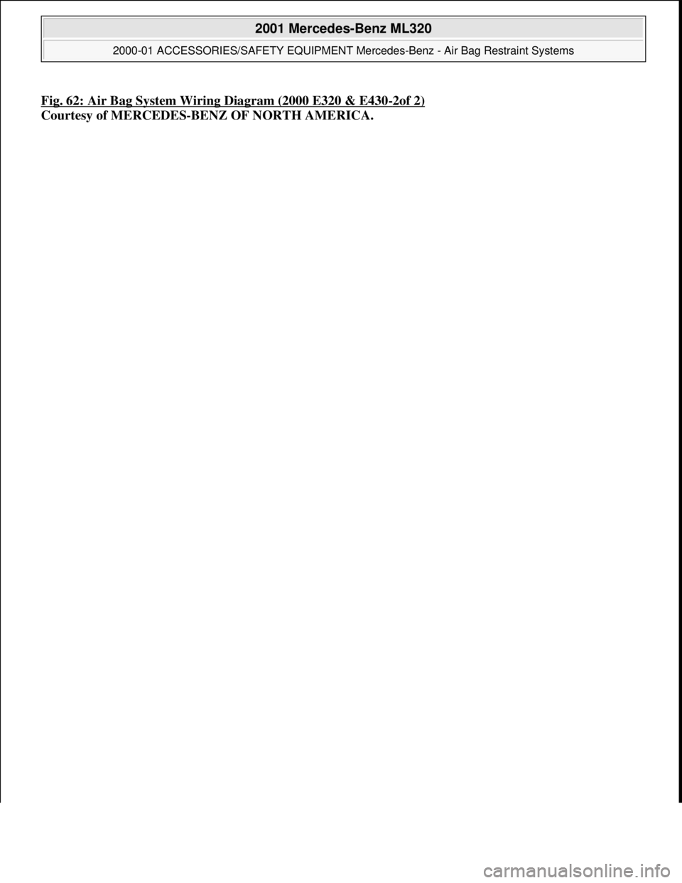 MERCEDES-BENZ ML350 1997  Complete Repair Manual Fig. 62: Air Bag System Wiring Diagram (2000 E320 & E430-2of 2)
Courtesy of MERCEDES-BENZ OF NORTH AMERICA.
 
2001 Mercedes-Benz ML320 
2000-01 ACCESSORIES/SAFETY EQUIPMENT Merc edes-Benz - Air Bag Re