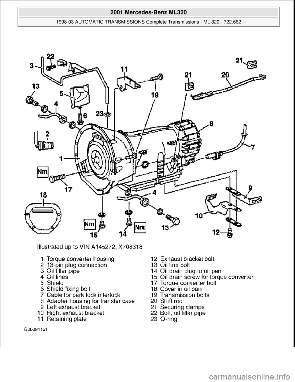 MERCEDES-BENZ ML430 1997  Complete Repair Manual  
2001 Mercedes-Benz ML320 
1998-03 AUTOMATIC TRANSMI SSIONS Complete Transmissions - ML 320 - 722.662  
me  
Saturday, October 02, 2010 3:15:25 PMPage 7 © 2006 Mitchell Repair Information Company, L