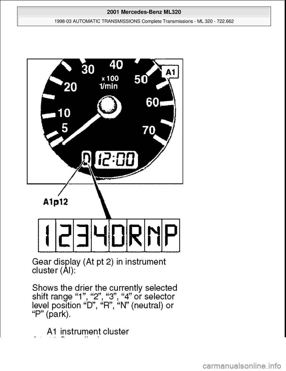 MERCEDES-BENZ ML430 1997  Complete Repair Manual  
2001 Mercedes-Benz ML320 
1998-03 AUTOMATIC TRANSMISSIONS Complete Transmissions - ML 320 - 722.662  
me  
Saturday, October 02, 2010 3:15:28 PMPage 199 © 2006 Mitchell Repair Information Company, 
