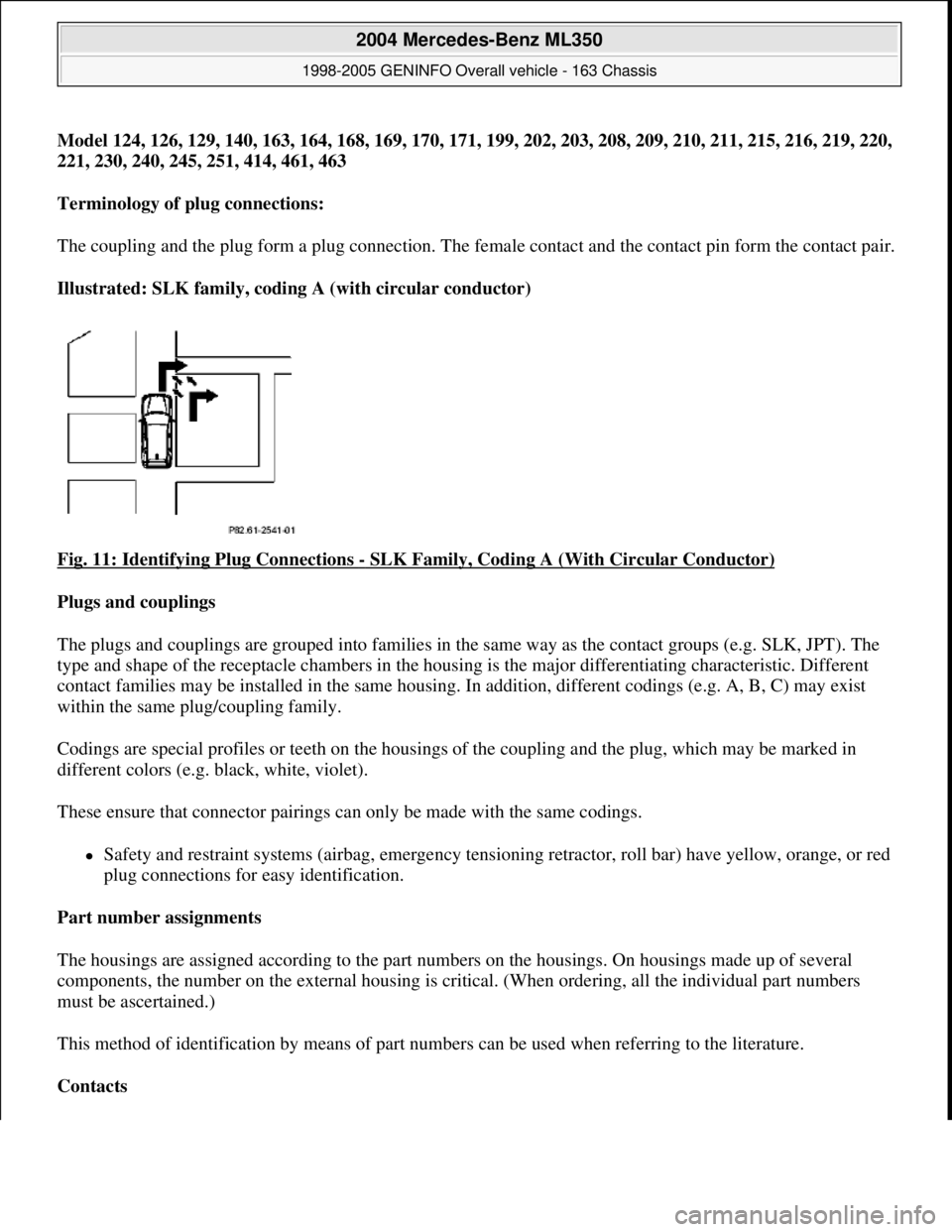 MERCEDES-BENZ ML430 1997 Complete Repair Manual Model 124, 126, 129, 140, 163, 164, 168, 169, 170, 171, 199, 202, 203, 208, 209, 210, 211, 215, 216, 219, 220,
221, 230, 240, 245, 251, 414, 461, 463
Terminology of plug connections:
The coupling MERCEDES-BENZ ML430 1997 Complete Repair Manual Model 124, 126, 129, 140, 163, 164, 168, 169, 170, 171, 199, 202, 203, 208, 209, 210, 211, 215, 216, 219, 220,
221, 230, 240, 245, 251, 414, 461, 463
Terminology of plug connections:
The coupling