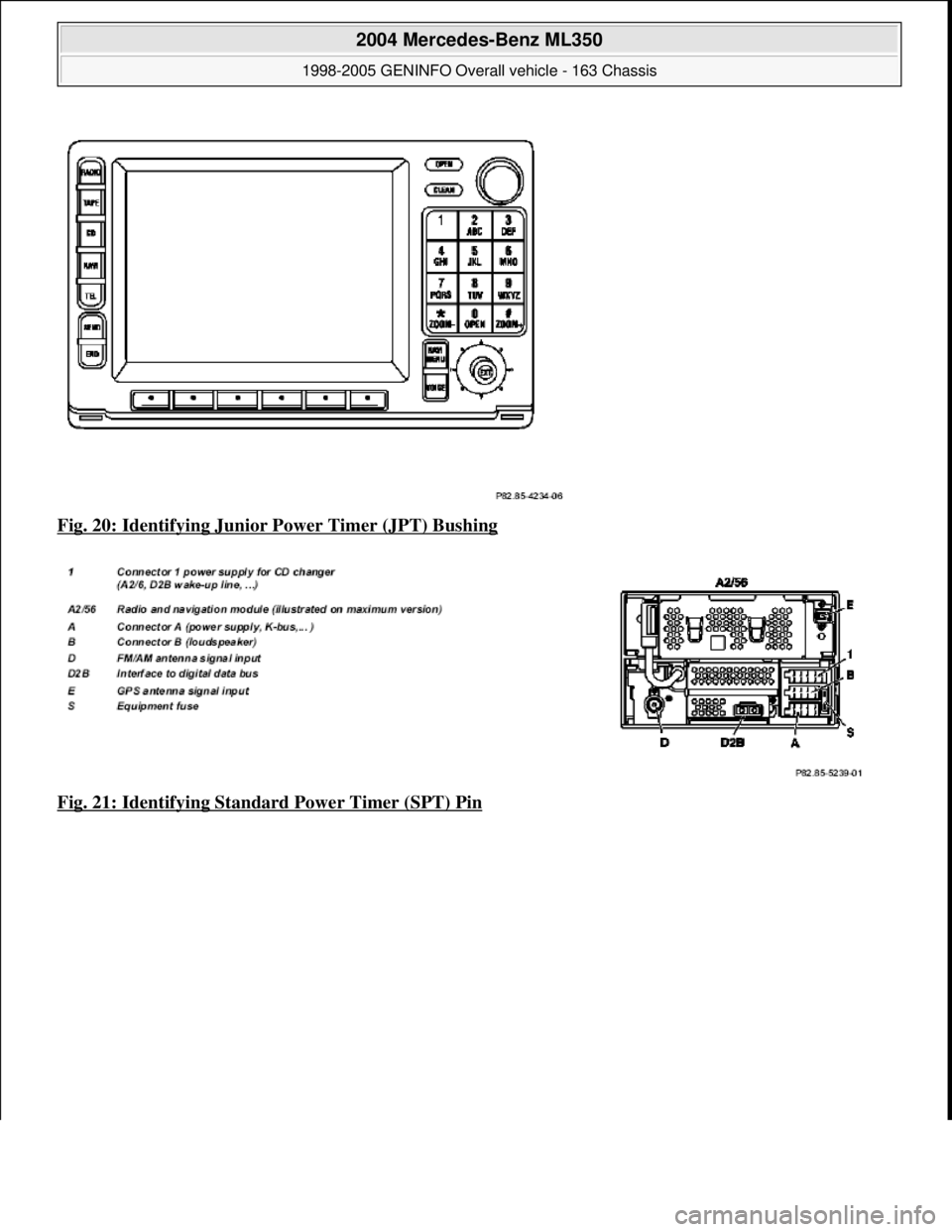 MERCEDES-BENZ ML430 1997  Complete Repair Manual Fig. 20: Identifying Junior Power Timer (JPT) Bushing  
Fig. 21: Identifying Standa  rd Power Timer (SPT) Pin
 
2004 Mercedes-Benz ML350 
1998-2005 GENINFO Overall vehicle - 163 Chassis  
me  
Saturda