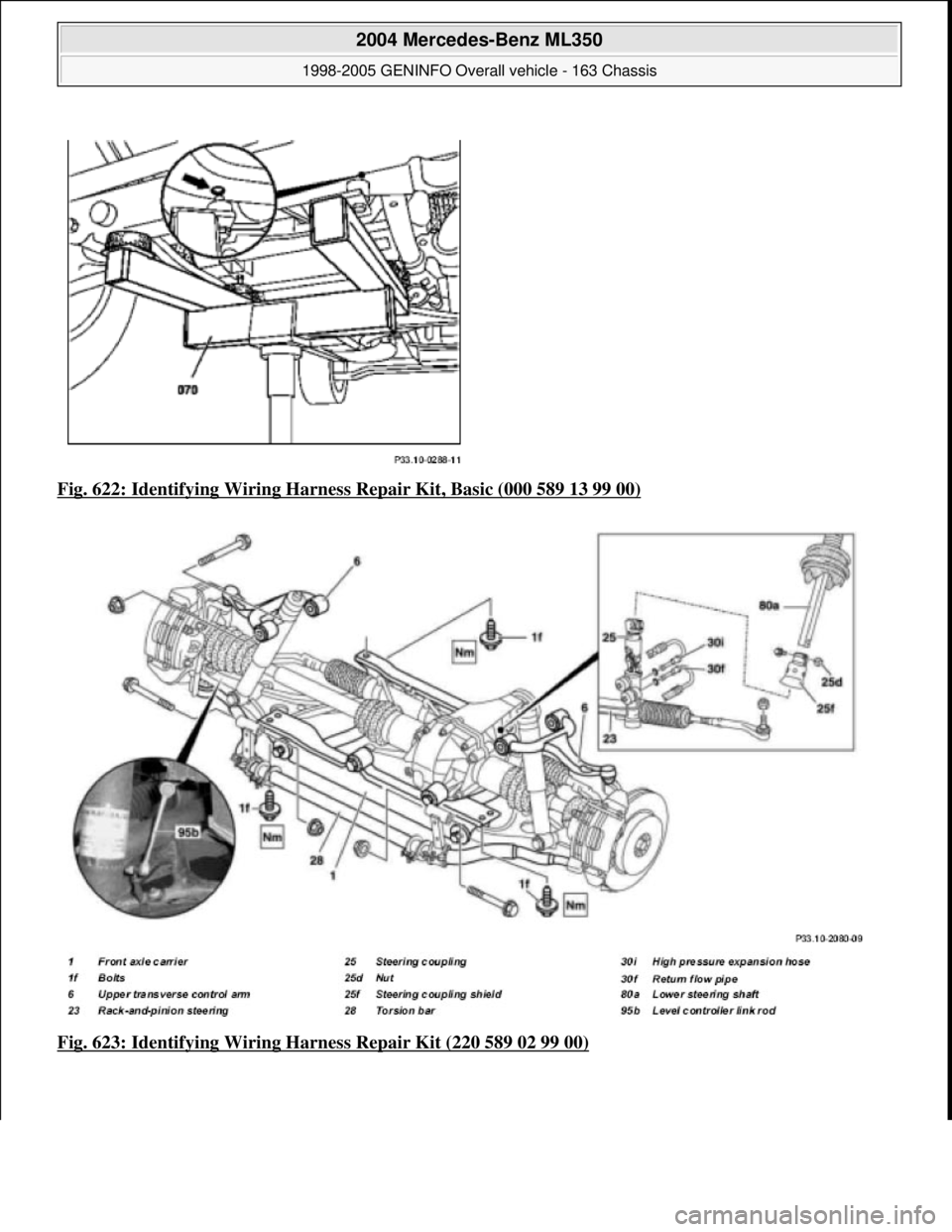MERCEDES-BENZ ML430 1997  Complete Repair Manual Fig. 622: Identifying Wiring Harness  Repair Kit, Basic (000 589 13 99 00)  
Fig. 623: Identifying Wiring Ha  rness Repair Kit (220 589 02 99 00)
 
2004 Mercedes-Benz ML350 
1998-2005 GENINFO Overall 
