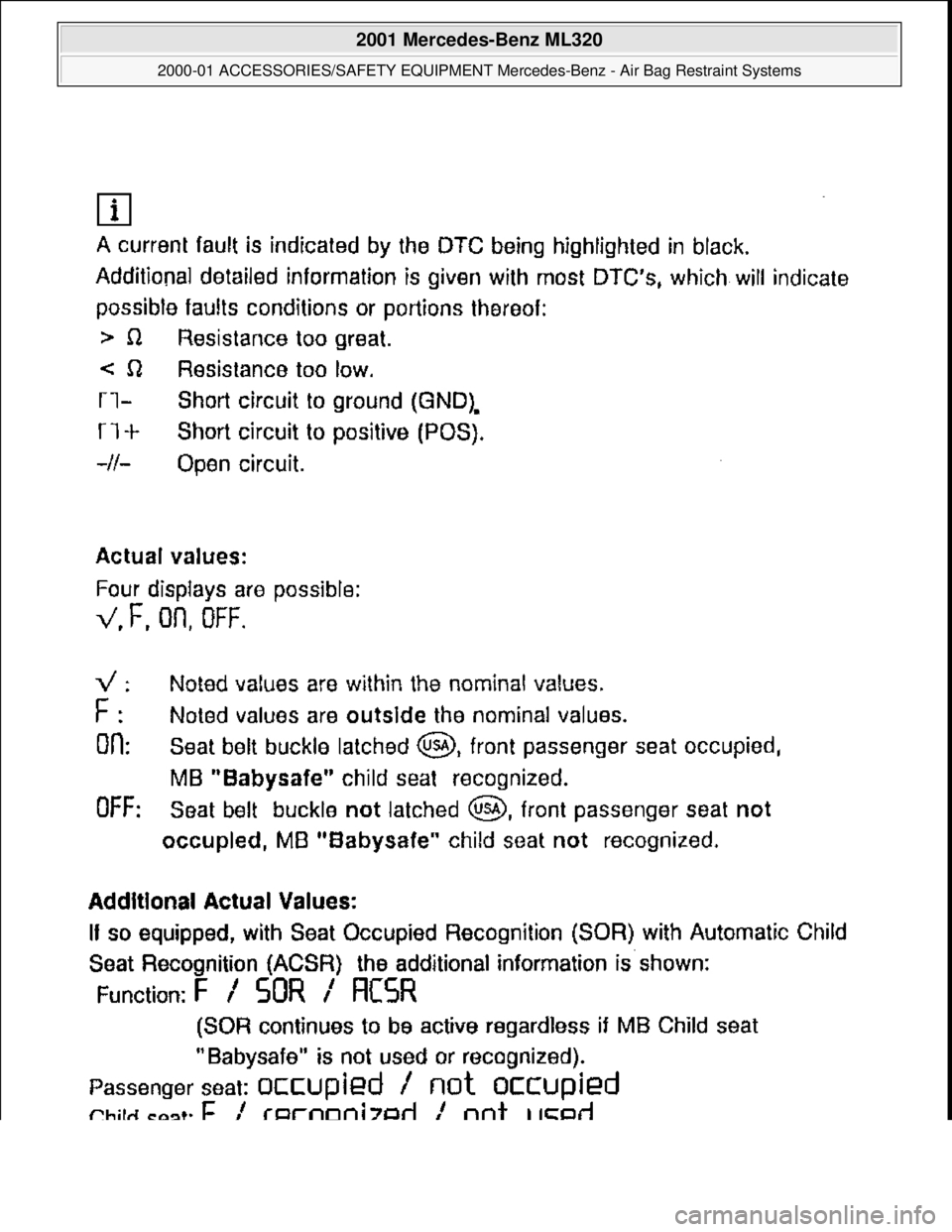 MERCEDES-BENZ ML430 1997  Complete Repair Manual  
2001 Mercedes-Benz ML320 
2000-01 ACCESSORIES/SAFETY EQUIPMENT Merc edes-Benz - Air Bag Restraint Systems  
me  
Saturday, October 02, 2010 3:44:45 PMPage 17 © 2006 Mitchell Repair Information Comp