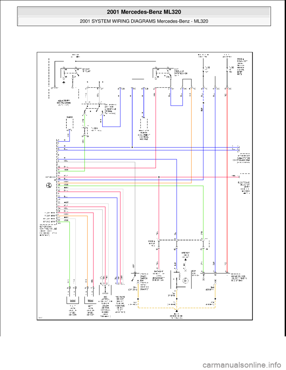 MERCEDES-BENZ ML430 1997  Complete Repair Manual  
2001 Mercedes-Benz ML320 
2001 SYSTEM WIRING DIAGRAMS  Mercedes-Benz - ML320  
me  
Saturday, October 02, 2010 3:27:59 PMPage 12 © 2006 Mitchell Repair Information Company, LLC.  