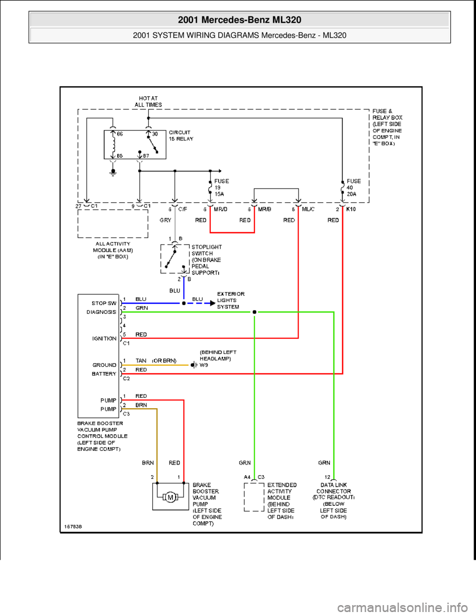 MERCEDES-BENZ ML430 1997  Complete Repair Manual  
2001 Mercedes-Benz ML320 
2001 SYSTEM WIRING DIAGRAMS  Mercedes-Benz - ML320  
me  
Saturday, October 02, 2010 3:27:59 PMPage 14 © 2006 Mitchell Repair Information Company, LLC.  