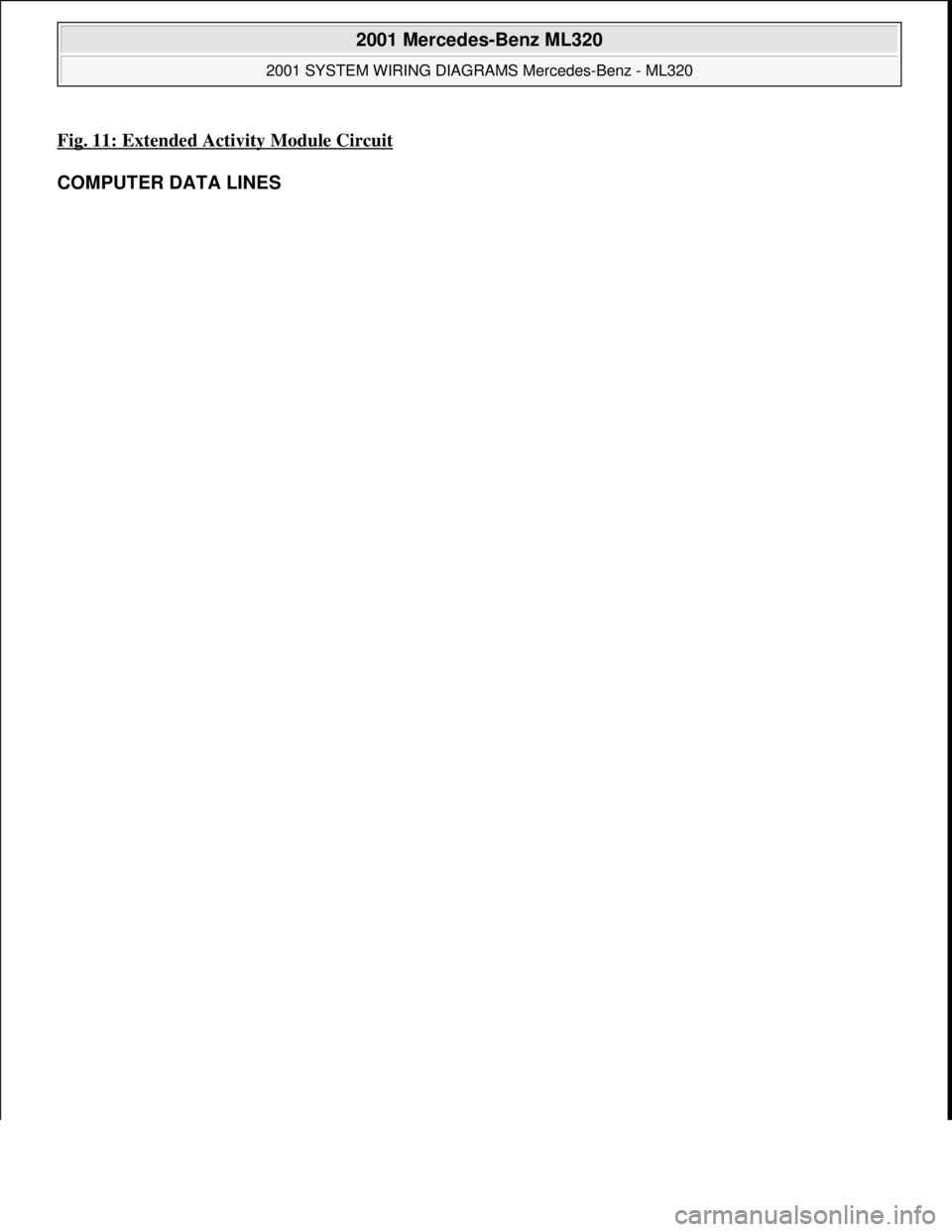 MERCEDES-BENZ ML430 1997  Complete Repair Manual Fig. 11: Extended Activity Module Circuit
COMPUTER DATA LINES 
 
2001 Mercedes-Benz ML320 
2001 SYSTEM WIRING DIAGRAMS Mercedes-Benz - ML320  
me  
Saturday, October 02, 2010 3:27:59 PMPage 23 © 2006