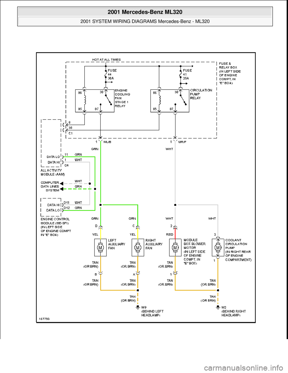 MERCEDES-BENZ ML430 1997  Complete Repair Manual  
2001 Mercedes-Benz ML320 
2001 SYSTEM WIRING DIAGRAMS  Mercedes-Benz - ML320  
me  
Saturday, October 02, 2010 3:27:59 PMPage 26 © 2006 Mitchell Repair Information Company, LLC.  