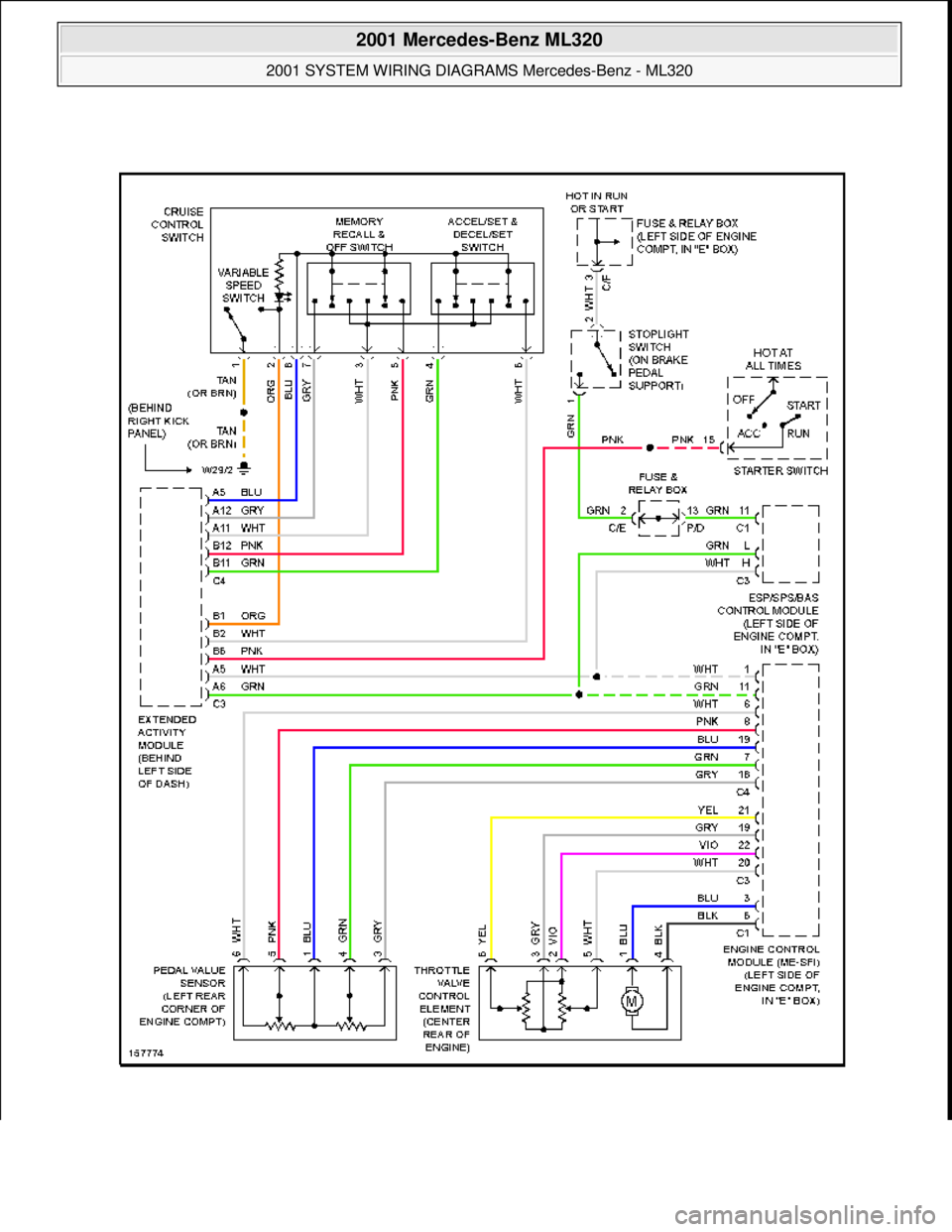 MERCEDES-BENZ ML430 1997  Complete Repair Manual  
2001 Mercedes-Benz ML320 
2001 SYSTEM WIRING DIAGRAMS  Mercedes-Benz - ML320  
me  
Saturday, October 02, 2010 3:27:59 PMPage 28 © 2006 Mitchell Repair Information Company, LLC.  