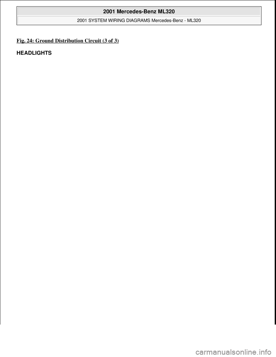MERCEDES-BENZ ML430 1997  Complete Repair Manual Fig. 24: Ground Distribution Circuit (3 of 3)
HEADLIGHTS 
 
2001 Mercedes-Benz ML320 
2001 SYSTEM WIRING DIAGRAMS Mercedes-Benz - ML320  
me  
Saturday, October 02, 2010 3:27:59 PMPage 49 © 2006 Mitc
