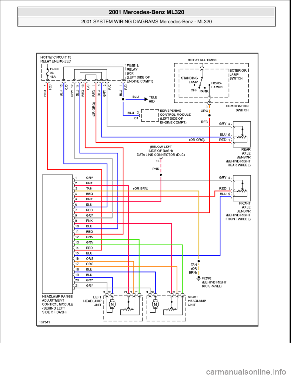 MERCEDES-BENZ ML430 1997  Complete Repair Manual  
2001 Mercedes-Benz ML320 
2001 SYSTEM WIRING DIAGRAMS  Mercedes-Benz - ML320  
me  
Saturday, October 02, 2010 3:27:59 PMPage 50 © 2006 Mitchell Repair Information Company, LLC.  