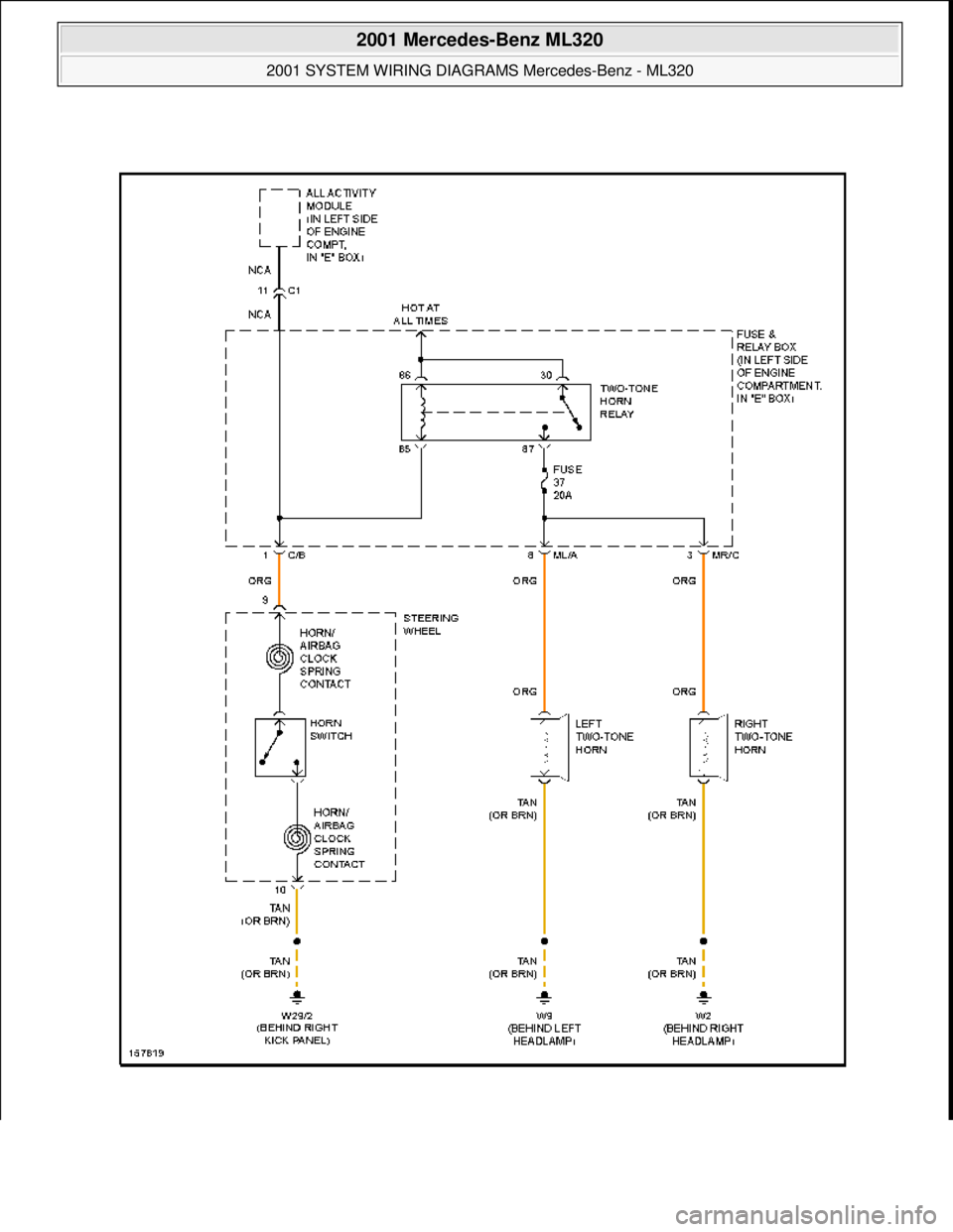 MERCEDES-BENZ ML430 1997  Complete Repair Manual  
2001 Mercedes-Benz ML320 
2001 SYSTEM WIRING DIAGRAMS  Mercedes-Benz - ML320  
me  
Saturday, October 02, 2010 3:27:59 PMPage 60 © 2006 Mitchell Repair Information Company, LLC.  