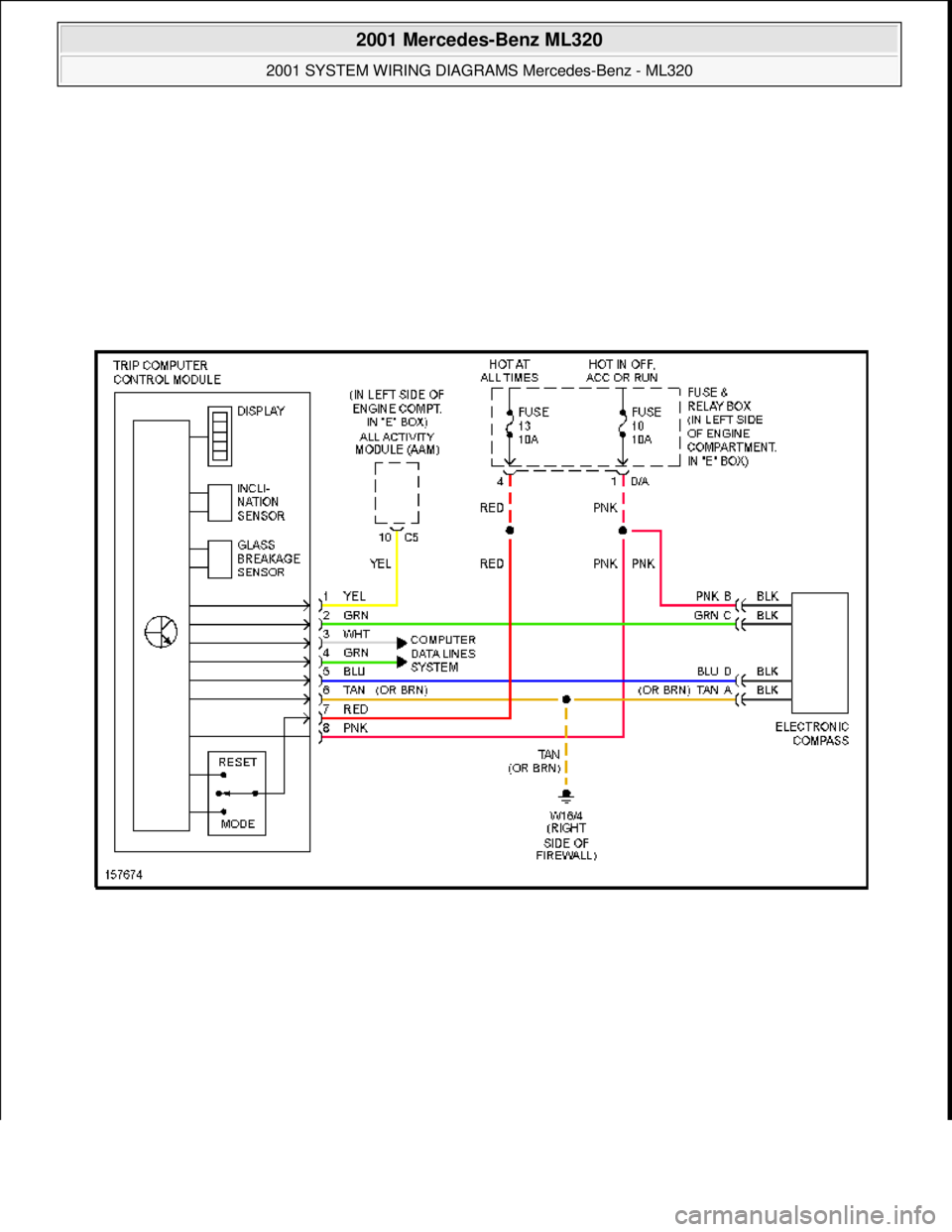 MERCEDES-BENZ ML430 1997  Complete Repair Manual  
2001 Mercedes-Benz ML320 
2001 SYSTEM WIRING DIAGRAMS  Mercedes-Benz - ML320  
me  
Saturday, October 02, 2010 3:27:59 PMPage 64 © 2006 Mitchell Repair Information Company, LLC.  