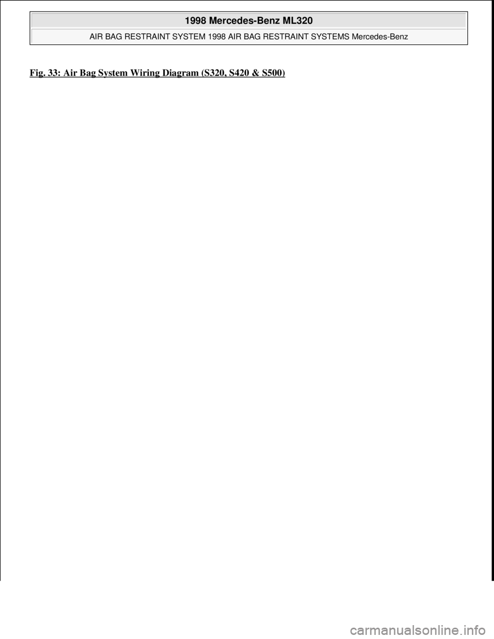 MERCEDES-BENZ ML430 1997  Complete Service Manual Fig. 33: Air Bag System Wiring Diagram (S320, S420 & S500)
 
1998 Mercedes-Benz ML320 
AIR BAG RESTRAINT SYSTEM 1998 AIR BAG RESTRAINT SYSTEMS Mercedes-Benz  
me  
Saturday, October 02, 2010 3:33:14 P