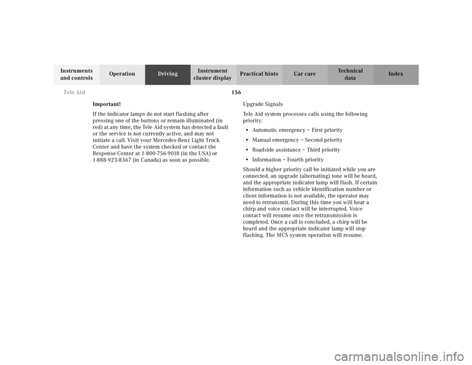 MERCEDES-BENZ ML430 1997 Complete Repair Manual 156
Tele Aid
Te ch n ica l
data
Instruments
and controls Operation
Driving Instrument
cluster display Practical hints Car care Index
Important!
If the indicator lamps do not start flashing MERCEDES-BENZ ML430 1997 Complete Repair Manual 156
Tele Aid
Te ch n ica l
data
Instruments
and controls Operation
Driving Instrument
cluster display Practical hints Car care Index
Important!
If the indicator lamps do not start flashing