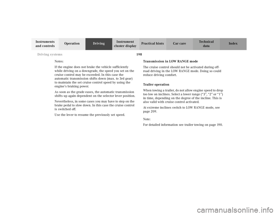 MERCEDES-BENZ ML430 1997 Complete Repair Manual 198
Driving systems
Te ch n ica l
data
Instruments
and controls Operation
Driving Instrument
cluster display Practical hints Car care Index
Notes:
If the engine does not brake the vehicle MERCEDES-BENZ ML430 1997 Complete Repair Manual 198
Driving systems
Te ch n ica l
data
Instruments
and controls Operation
Driving Instrument
cluster display Practical hints Car care Index
Notes:
If the engine does not brake the vehicle