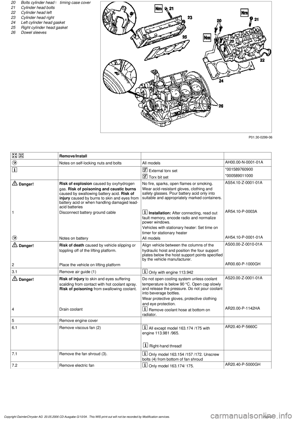 MERCEDES-BENZ ML500 1997  Complete Repair Manual 
 P01.30-0299-06

20
Bolts cylinder head 
!
 timing case cover

21
 Cylinder head bolts

22
 Cylinder head left

23
 Cylinder head right

24
 Left cylinder head gasket

25
 Right cylinder head gasket
