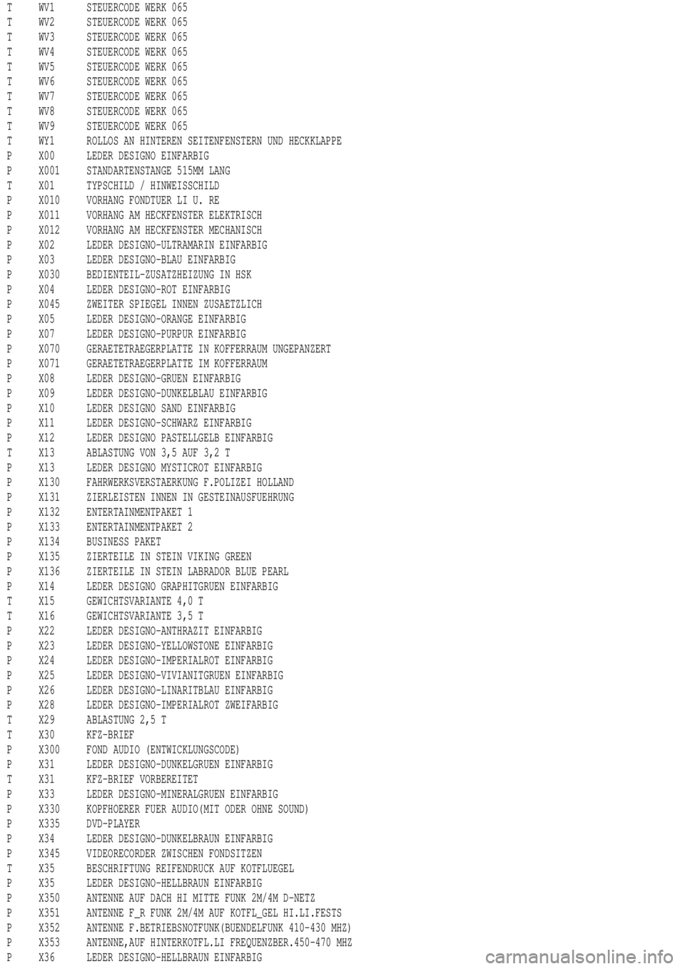 MERCEDES-BENZ ML500 1997  Complete Repair Manual T WV1 STEUERCODE WERK 065
T WV2 STEUERCODE WERK 065
T WV3 STEUERCODE WERK 065
T WV4 STEUERCODE WERK 065
T WV5 STEUERCODE WERK 065
T WV6 STEUERCODE WERK 065
T WV7 STEUERCODE WERK 065
T WV8 STEUERCODE W