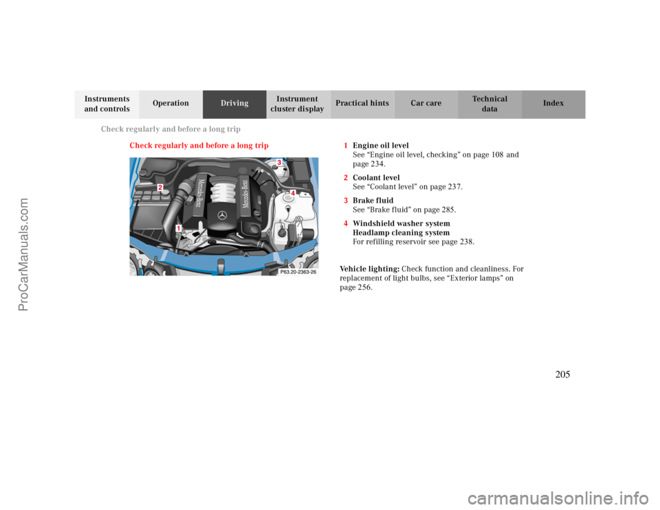 MERCEDES-BENZ CLK-CLASS 2000 Owners Manual Check regularly and before a long trip
Te ch n ica l
data Instruments
and controlsOperationDrivingInstrument
cluster displayPractical hints Car care Index
Check regularly and before a long trip 1Eng MERCEDES-BENZ CLK-CLASS 2000 Owners Manual Check regularly and before a long trip
Te ch n ica l
data Instruments
and controlsOperationDrivingInstrument
cluster displayPractical hints Car care Index
Check regularly and before a long trip 1Eng
