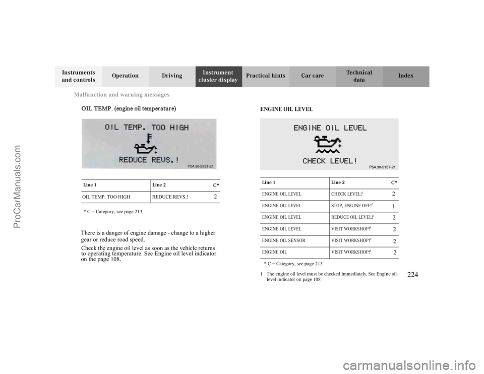 MERCEDES-BENZ CLK-CLASS 2000 Owners Manual Malfunction and warning messages
Te ch n ica l
data Instruments
and controlsOperation DrivingInstrument
cluster displayPractical hints Car care Index
ENGINE OIL LEVEL
1 The engine oil level must be MERCEDES-BENZ CLK-CLASS 2000 Owners Manual Malfunction and warning messages
Te ch n ica l
data Instruments
and controlsOperation DrivingInstrument
cluster displayPractical hints Car care Index
ENGINE OIL LEVEL
1 The engine oil level must be