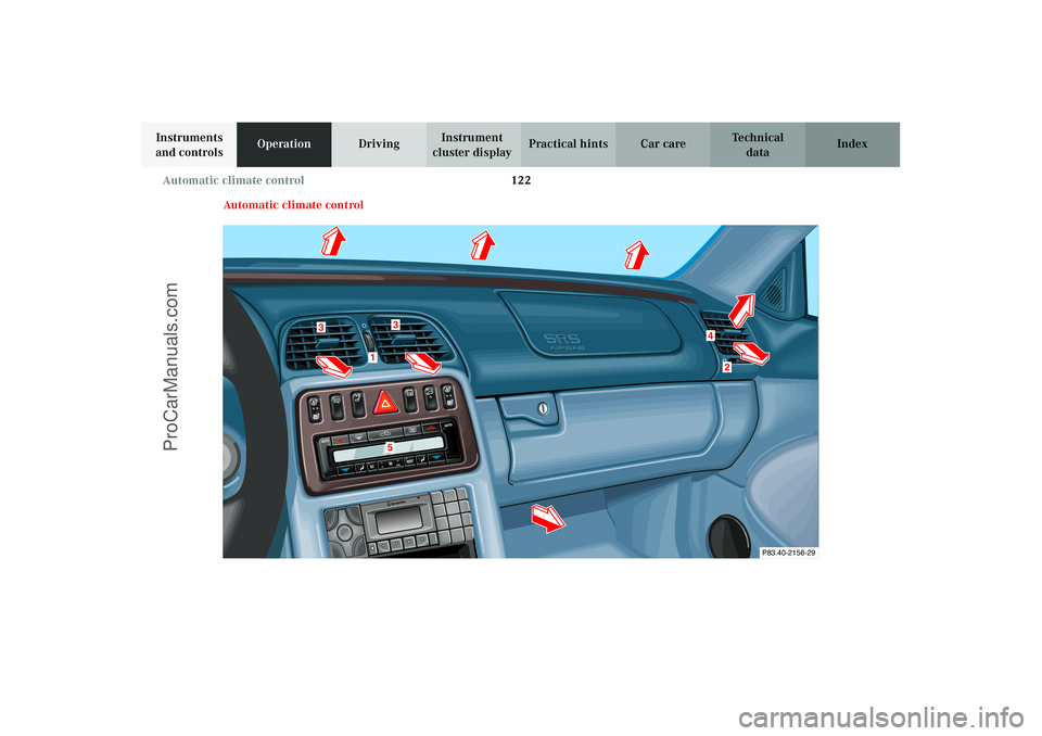 MERCEDES-BENZ CLK-CLASS 2003 Owners Manual 122 Automatic climate control
Technical
data Instruments
and controlsOperationDrivingInstrument
cluster displayPractical hints Car care Index
Automatic climate control
P83.40-2156-29
1
3
36
2
4
*
*
MERCEDES-BENZ CLK-CLASS 2003 Owners Manual 122 Automatic climate control
Technical
data Instruments
and controlsOperationDrivingInstrument
cluster displayPractical hints Car care Index
Automatic climate control
P83.40-2156-29
1
3
36
2
4
*
*