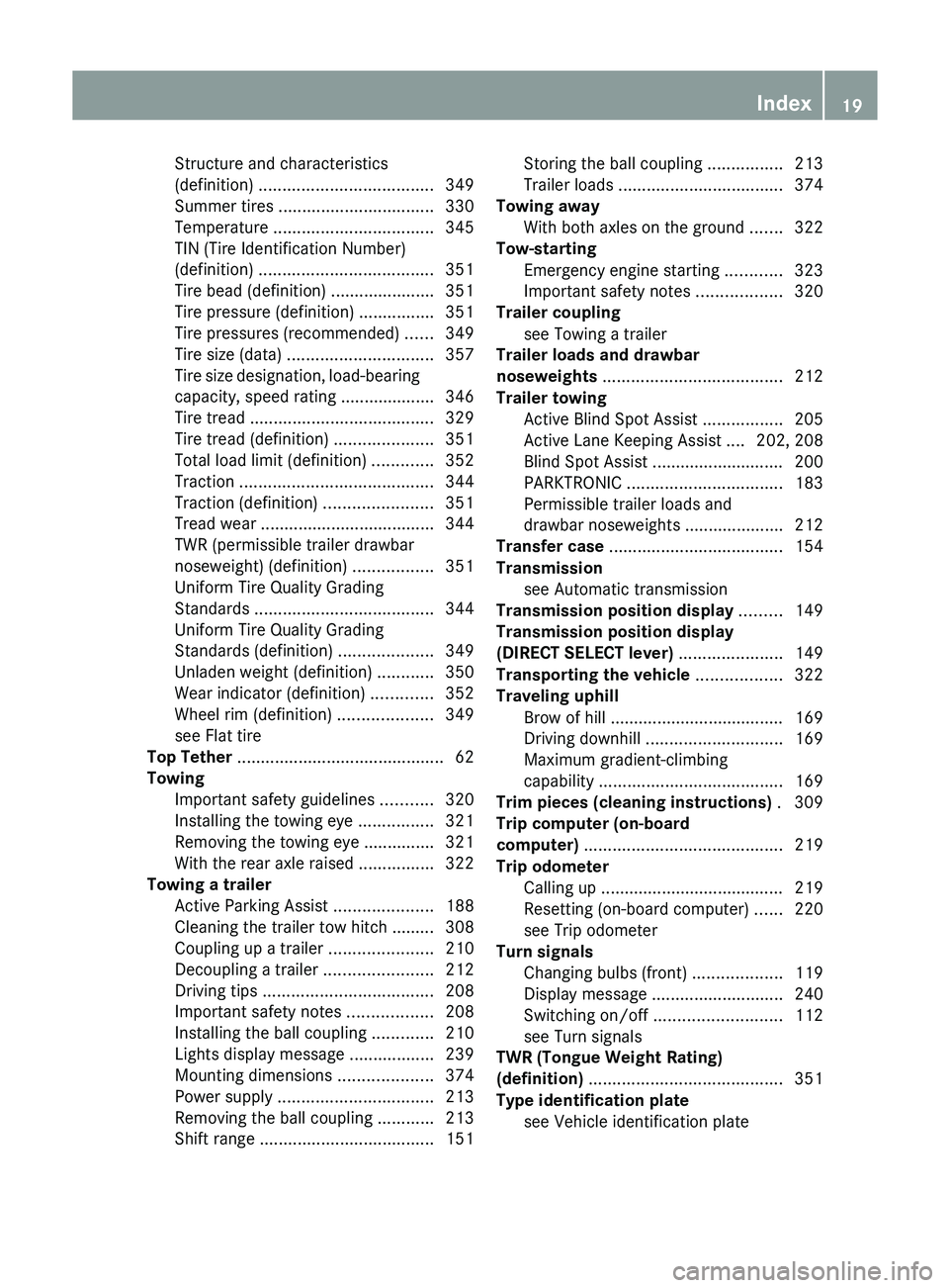 MERCEDES-BENZ GLK-CLASS SUV 2013 Owners Manual Structure and characteristics
(definition) .....................................
349
Summer tires ................................. 330
Temperature .................................. 345
TIN (Tire Id MERCEDES-BENZ GLK-CLASS SUV 2013 Owners Manual Structure and characteristics
(definition) .....................................
349
Summer tires ................................. 330
Temperature .................................. 345
TIN (Tire Id