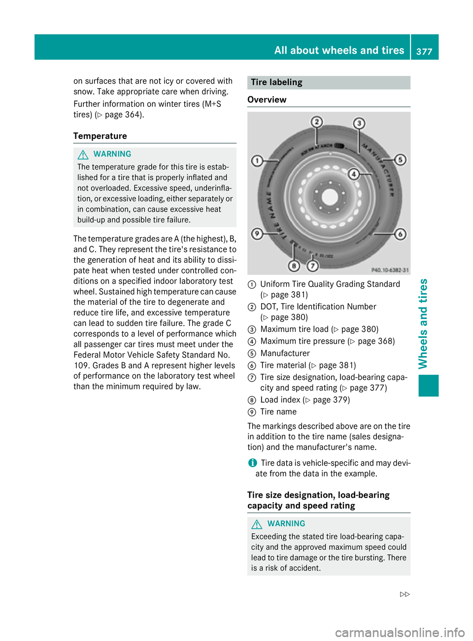 MERCEDES-BENZ S-COUPE 2016  Owners Manual on surfaces that are not icy or covered with
snow. Take appropriate care when driving.
Further information on winter tires (M+S
tires) (
Ypage 364).
Temperature
GWARNING
The temperature grade for this