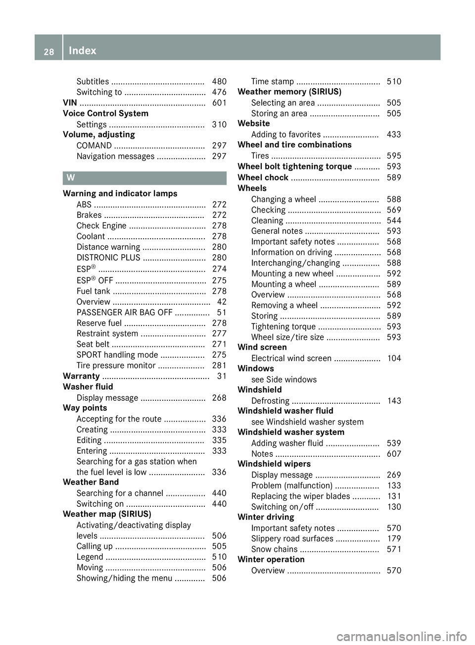 MERCEDES-BENZ SL-CLASS ROADSTER 2016 Owners Manual Subtitles ........................................ 480
Switching to ................................... 476
VIN ...................................................... 601
Voice Control System
Settings