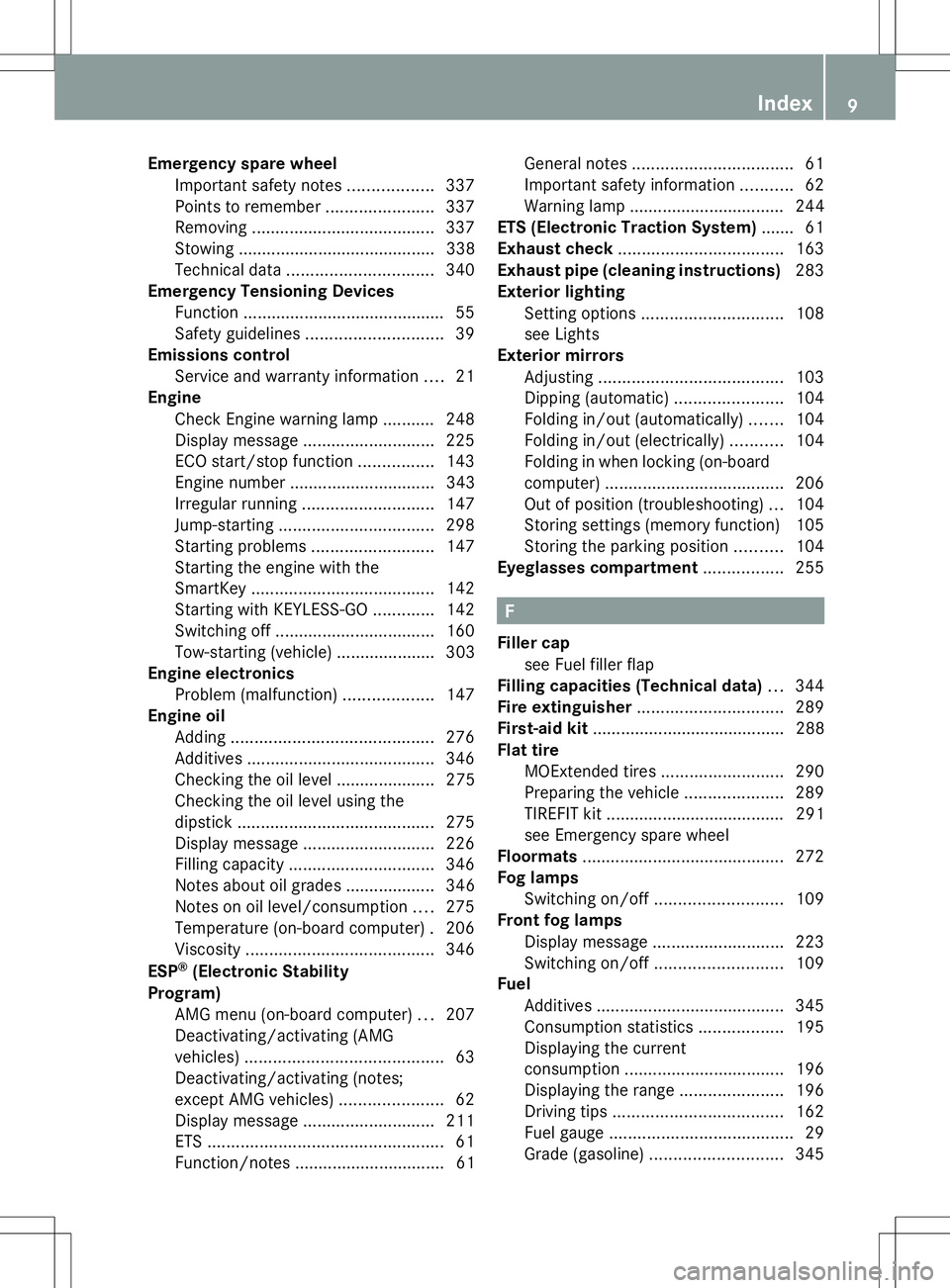 MERCEDES-BENZ SLK-CLASS ROADSTER 2014  Owners Manual Emergency spare wheel
Important safety note s.................. 337
Points to remember .......................337
Removing ....................................... 337
Stowing .........................