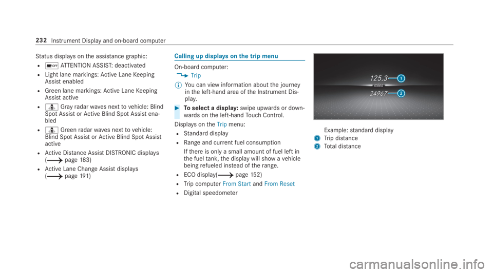 MERCEDES-BENZ C CLASS 2019  Owners Manual Status displaysonthe assistance graphic:
R�