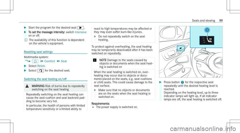 MERCEDES-BENZ C CLASS COUPE 2023  Owners Manual ��S�t�a�r�t� �t�h�e� �p�r�o�g�r�a�m� �f�o�r� �t�h�e� �d�e�s�i�r�e�d� �s�e�a�t� �e�.��T�o� �s�e�t� �t�h�e� �m�a�s�s�a�g�e� �i�n�t�e�n�s�i�t�y�:�  �s�w�i�t�c�h� �I�n�t�e�n�s�i�v�e
�o�n� �o�r�  �oM�.�