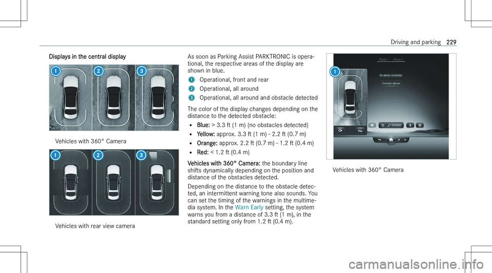 MERCEDES-BENZ C CLASS COUPE 2023  Owners Manual �D�i�s�p�l�a�y�s� �i�n� �t�h�e� �c�e�n�t�r�a�l� �d�i�s�p�l�a�y�V�e�h�i�c�l�e�s� �w�i�t�h� �3�6�0�°� �C�a�m�e�r�a�V�e�h�i�c�l�e�s� �w�i�t�h� �r�e�a�r� �v�i�e�w� �c�a�m�e�r�a�A�s� �s�o�o�n� �a�s� �P�a�