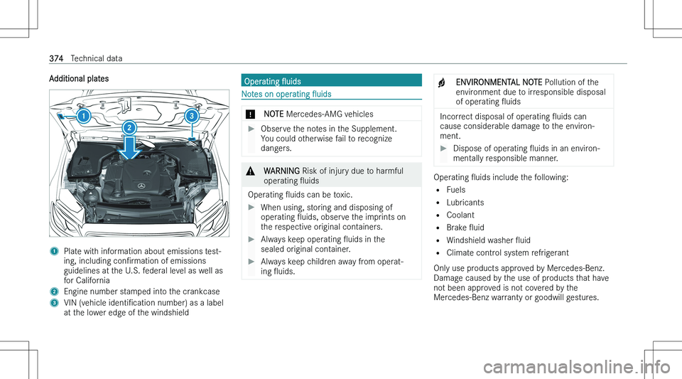 MERCEDES-BENZ C CLASS COUPE 2023  Owners Manual �A�d�d�i�t�i�o�n�a�l� �p�l�a�t�e�s�1�P�l�a�t�e� �w�i�t�h� �i�n�f�o�r�m�a�t�i�o�n� �a�b�o�u�t� �e�m�i�s�s�i�o�n�s� �t�e�s�t�-
�i�n�g�,� �i�n�c�l�u�d�i�n�g�  �c�o�nN�r�m�a�t�i�o�n� �o�f� �e�m�i�s�s�i�o