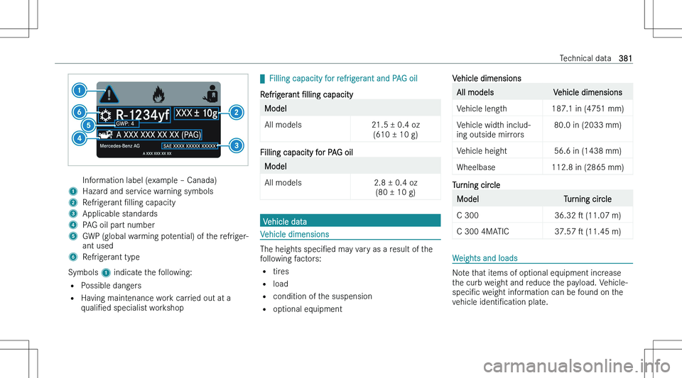 MERCEDES-BENZ C CLASS COUPE 2023  Owners Manual �I�n�f�o�r�m�a�t�i�o�n� �l�a�b�e�l� �(�e�x�a�m�p�l�e� !