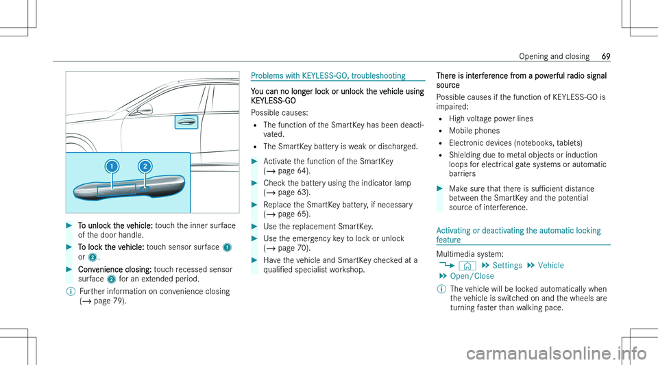MERCEDES-BENZ C CLASS COUPE 2023 Manual PDF ��T�o� �u�n�l�o�c�k� �t�h�e� �v�e�h�i�c�l�e�:� �t�o�u�c�h� �t�h�e� �i�n�n�e�r� �s�u�r�f�a�c�e
�o�f� �t�h�e� �d�o�o�r� �h�a�n�d�l�e�.��T�o� �l�o�c�k� �t�h�e� �v�e�h�i�c�l�e�:�  �t�o�u�c�h� �s�e�n�s�o