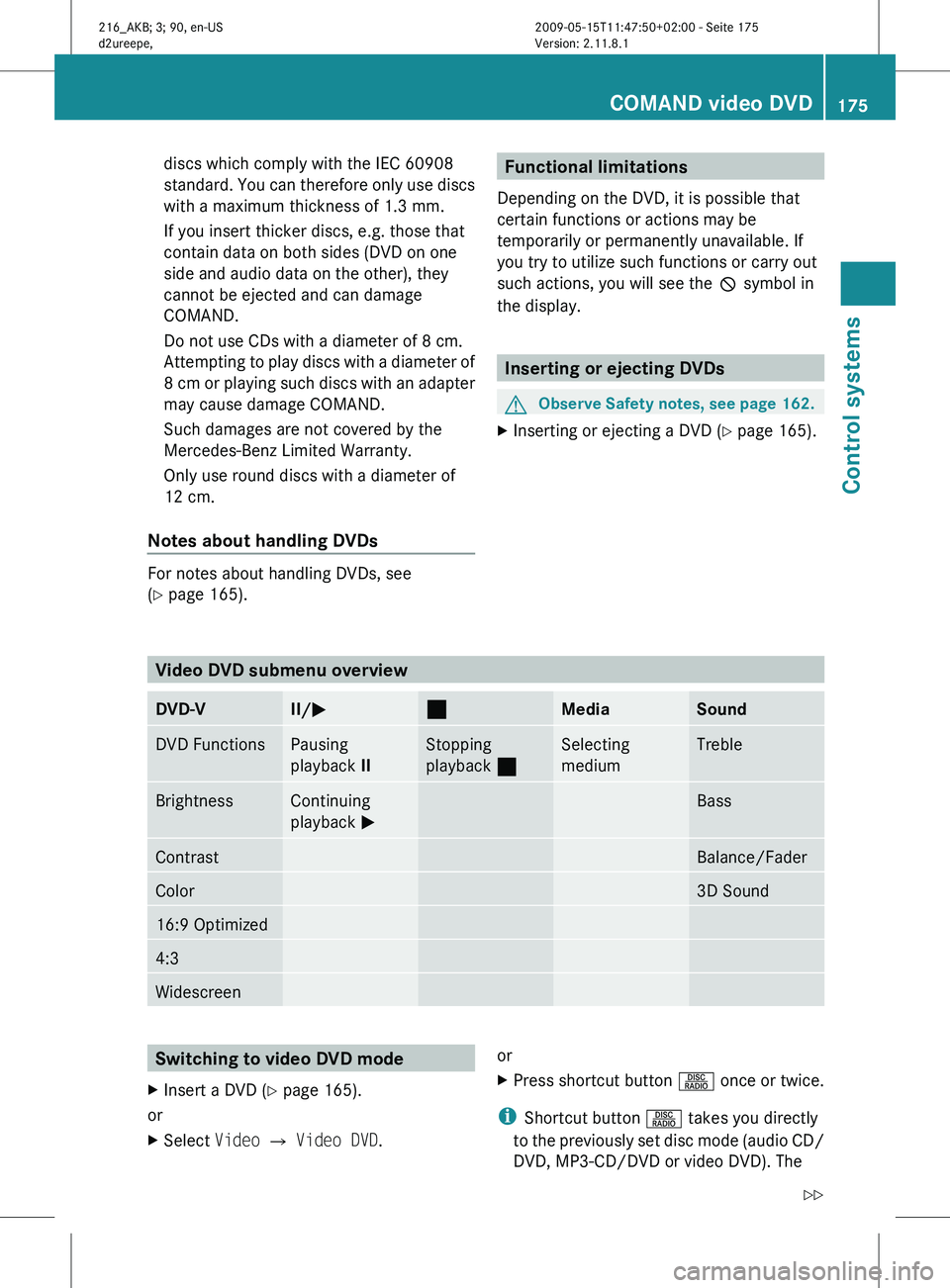 MERCEDES-BENZ CL CLASS 2010 Owners Manual discs which comply with the IEC 60908
standard.
You
can therefore only use discs
with a maximum thickness of 1.3 mm.
If you insert thicker discs, e.g. those that
contain data on both sides (DVD on o MERCEDES-BENZ CL CLASS 2010 Owners Manual discs which comply with the IEC 60908
standard.
You
can therefore only use discs
with a maximum thickness of 1.3 mm.
If you insert thicker discs, e.g. those that
contain data on both sides (DVD on o