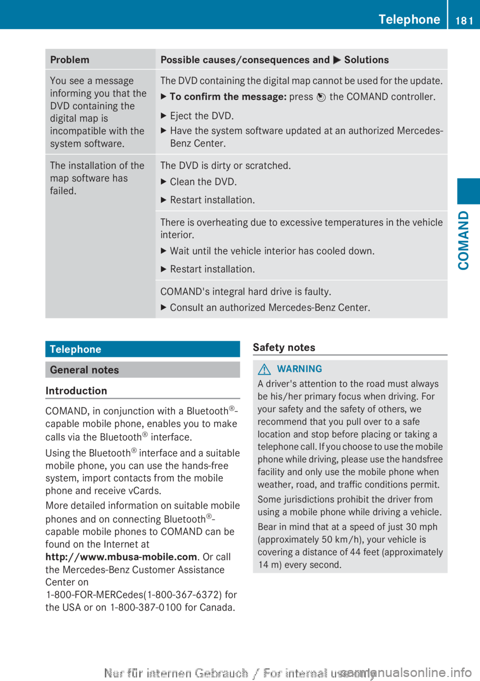 MERCEDES-BENZ CL CLASS 2013  Owners Manual ProblemPossible causes/consequences and M SolutionsYou see a message
informing you that the
DVD containing the
digital map is
incompatible with the
system software.The DVD containing the digital map c