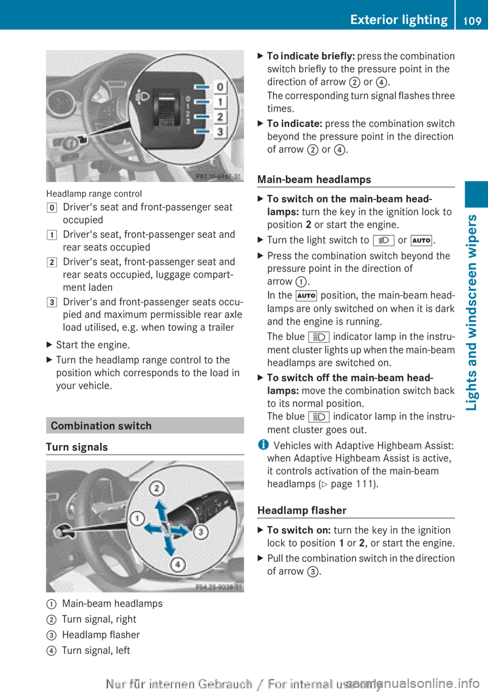 MERCEDES-BENZ CLA 2013 Owners Manual Headlamp range control
gDriver's seat and front-passenger seat
occupied1Driver's seat, front-passenger seat and
rear seats occupied2Driver's seat, front-passenger seat and
rear seats occup MERCEDES-BENZ CLA 2013 Owners Manual Headlamp range control
gDriver's seat and front-passenger seat
occupied1Driver's seat, front-passenger seat and
rear seats occupied2Driver's seat, front-passenger seat and
rear seats occup