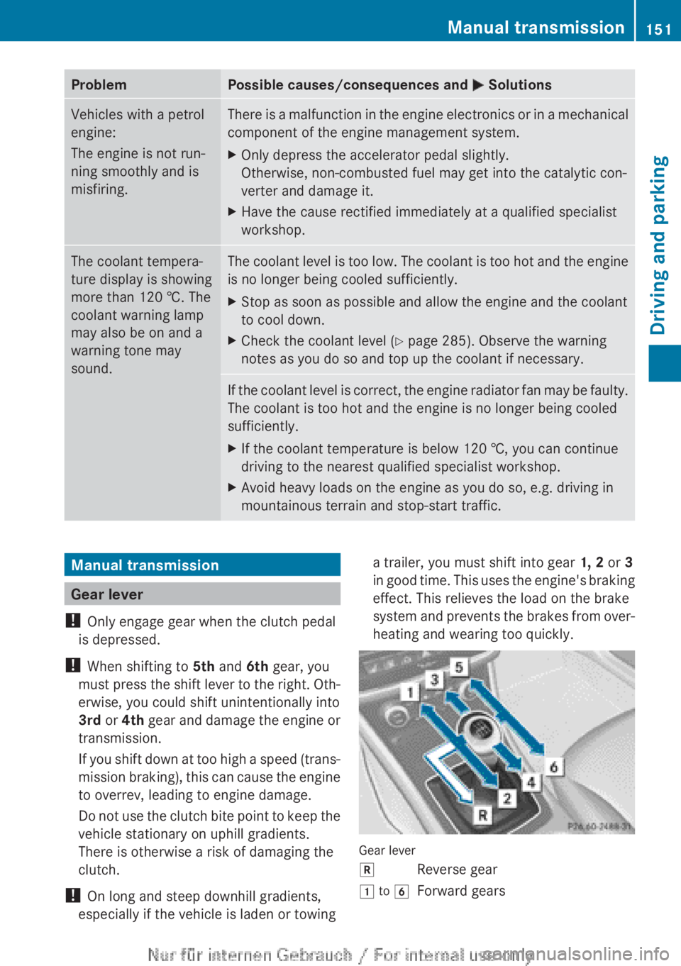 MERCEDES-BENZ CLA 2013 Owners Manual ProblemPossible causes/consequences and M SolutionsVehicles with a petrol
engine:
The engine is not run-
ning smoothly and is
misfiring.There is a malfunction in the engine electronics or in a mechani MERCEDES-BENZ CLA 2013 Owners Manual ProblemPossible causes/consequences and M SolutionsVehicles with a petrol
engine:
The engine is not run-
ning smoothly and is
misfiring.There is a malfunction in the engine electronics or in a mechani