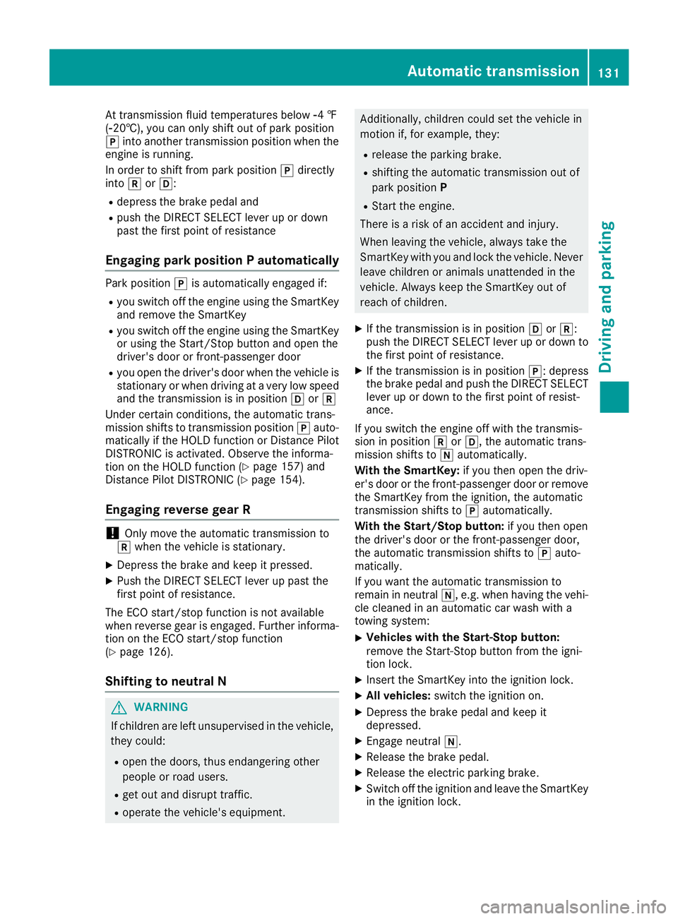 MERCEDES-BENZ CLA 2018  Owners Manual At transmission fluid temperature sb elow �