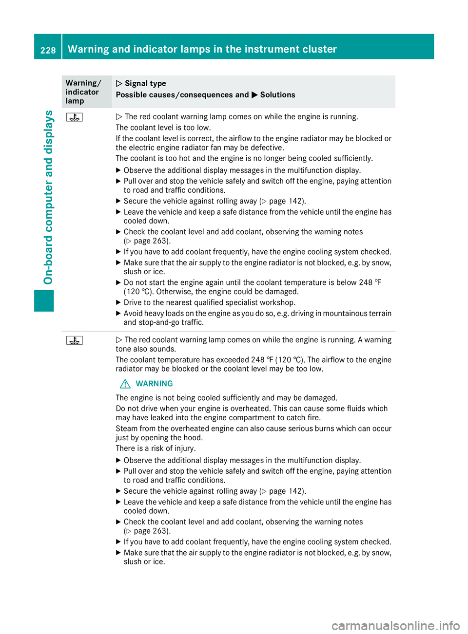 MERCEDES-BENZ CLA 2019  Owners Manual Warning/indicatorlamp
�Q�QSignal type
Possible causes/consequences and�P�PSolutions
�