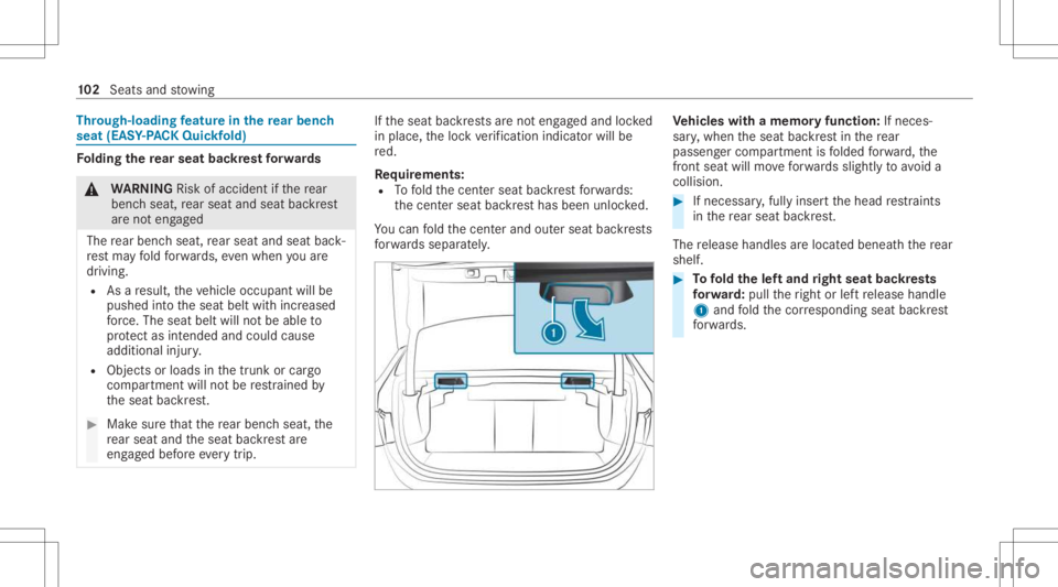 MERCEDES-BENZ CLA 2021 Owners Manual Thr
oug h-loadin gfe atur ein there ar ben ch
seat (EASY-PA CK Quic kfold) Fo
lding there ar seat backres tfo rw ards &
WARNIN GRisk ofacci dent ifth ere ar
ben chseat, rear seat andseat backres t
ar MERCEDES-BENZ CLA 2021 Owners Manual Thr
oug h-loadin gfe atur ein there ar ben ch
seat (EASY-PA CK Quic kfold) Fo
lding there ar seat backres tfo rw ards &
WARNIN GRisk ofacci dent ifth ere ar
ben chseat, rear seat andseat backres t
ar