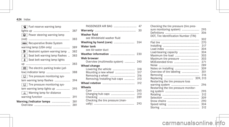 MERCEDES-BENZ CLA 2021  Owners Manual 00D4
Fuelreser vewarning lam p
light sup .............................................. 387
Ù Powe rst eer ing warning lam p
(r ed) ...... .............................................. 383
00C6 Recu
