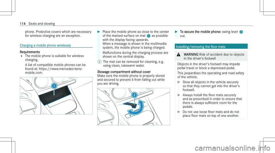MERCEDES-BENZ CLA 2023  Owners Manual �p�h�o�n�e�.� �P�r�o�t�e�c�t�i�v�e� �c�o�v�e�r�s� �w�h�i�c�h� �a�r�e� �n�e�c�e�s�s�a�r�y
�f�o�r� �w�i�r�e�l�e�s�s� �c�h�a�r�g�i�n�g� �a�r�e� �a�n� �e�x�c�e�p�t�i�o�n�.
�C�h�a�r�g�i�n�g� �a� �m�o�b�i�l