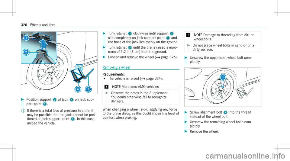 MERCEDES-BENZ CLA 2023  Owners Manual ��P�o�s�i�t�i�o�n� �s�u�p�p�o�r�t� �2� �o�f� �j�a�c�k�  �4� �o�n� �j�a�c�k� �s�u�p�-
�p�o�r�t� �p�o�i�n�t�  �1�.�\b�I�f� �t�h�e�r�e� �i�s� �a� �t�o�t�a�l� �l�o�s�s� �o�f� �p�r�e�s�s�u�r�e� �i�n� �a� 