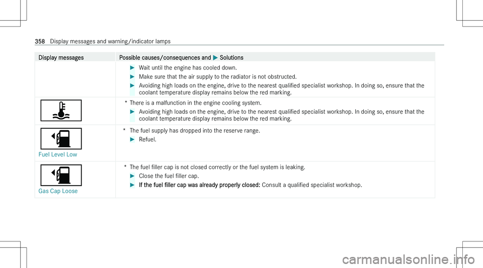 MERCEDES-BENZ CLA 2023  Owners Manual �D�i�s�p�l�a�y� �m�e�s�s�a�g�e�s�P�o�s�s�i�b�l�e� �c�a�u�s�e�s�/�c�o�n�s�e�q�u�e�n�c�e�s� �a�n�d� �P� �S�o�l�u�t�i�o�n�s��W�a�i�t� �u�n�t�i�l� �t�h�e� �e�n�g�i�n�e� �h�a�s� �c�o�o�l�e�d� �d�o�w�n�.�