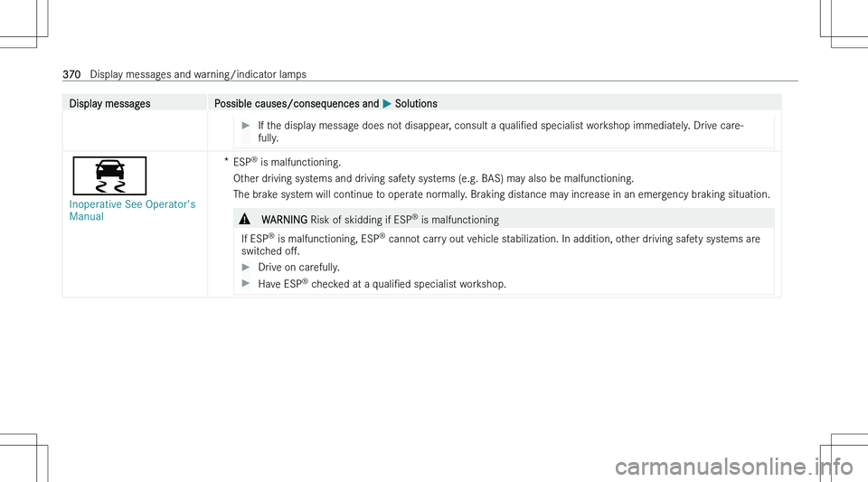 MERCEDES-BENZ CLA 2023  Owners Manual �D�i�s�p�l�a�y� �m�e�s�s�a�g�e�s�P�o�s�s�i�b�l�e� �c�a�u�s�e�s�/�c�o�n�s�e�q�u�e�n�c�e�s� �a�n�d� �P� �S�o�l�u�t�i�o�n�s��I�f� �t�h�e� �d�i�s�p�l�a�y� �m�e�s�s�a�g�e� �d�o�e�s� �n�o�t� �d�i�s�a�p�p�e