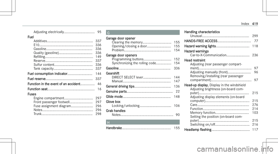 MERCEDES-BENZ CLA 2023  Owners Manual �A�d�j�u�s�t�i�n�g� �e�l�e�c�t�r�i�c�a�l�l�y�.�.�.�.�.�.�.�.�.�.�.�.�.�.�.�.�.�.�.�.�.�.�.�.�.�.�.�.�.�.�.�. �9�5
�F�u�e�l �A�d�d�i�t�i�v�e�s�.�.�.�.�.�.�.�.�.�.�.�.�.�.�.�.�.�.�.�.�.�.�.�.�.�.�.�.�.�