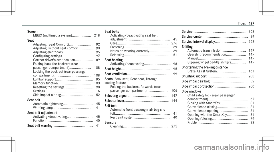 MERCEDES-BENZ CLA 2023  Owners Manual �S�c�r�e�e�n�M�B�U�X� �(�m�u�l�t�i�m�e�d�i�a� �s�y�s�t�e�m�)�.�.�.�.�.�.�.�.�.�.�.�.�.�.�.�.�.�.�.�. �2�1�8
�S�e�a�t �A�d�j�u�s�t�i�n�g� �(�S�e�a�t� �C�o�m�f�o�r�t�)�.�.�.�.�.�.�.�.�.�.�.�.�.�.�.�.�.�